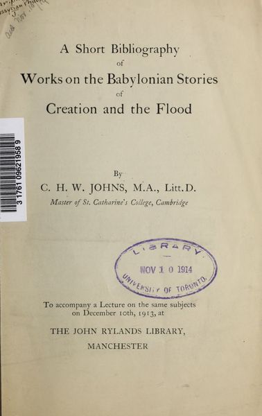 Cover of A Short Bibliography of Works on the Babylonian Stories of Creation and the Flood