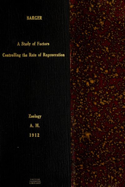 Cover of A Study of Factors Controlling the Rate of Regeneration