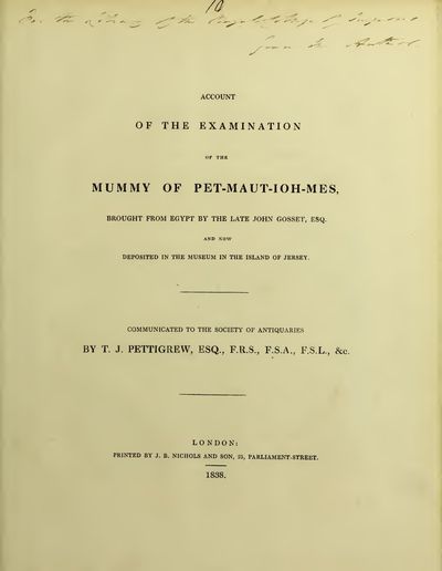 Cover of Account of the Examination of the Mummy of Pet-Maut-Ioh-Mes