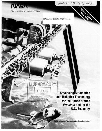 Cover of Advancing Automation and Robotics Technology for the Space Station Freedom and for the U.S. Economy