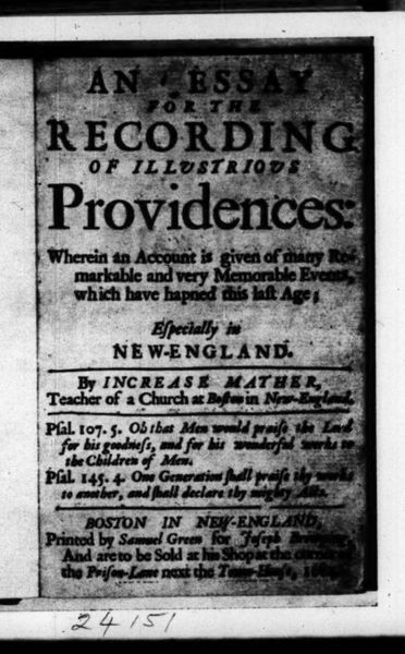 Cover of An Essay for the Recording of Illustrious Providences