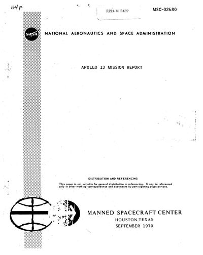 Cover of Apollo 13 Mission Report