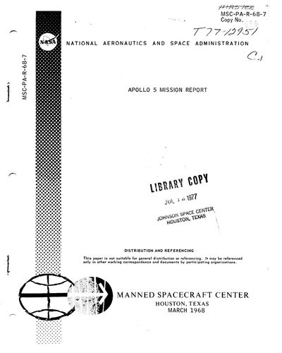 Cover of Apollo 5 Mission Report