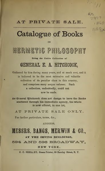 Cover of Catalogue of Books on Hermetic Philosophy