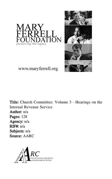 Cover of Church Committee Hearings, Vol. III: The IRS