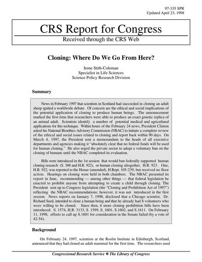 Cover of Cloning: Where Do We Go From Here?