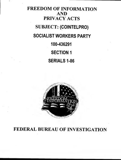 Cover of COINTELPRO: Socialist Workers Party (FBI Headquarters File 100-436291)