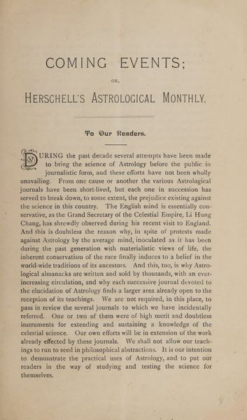 Cover of Coming Events, or, Herschell's Astrological Monthly