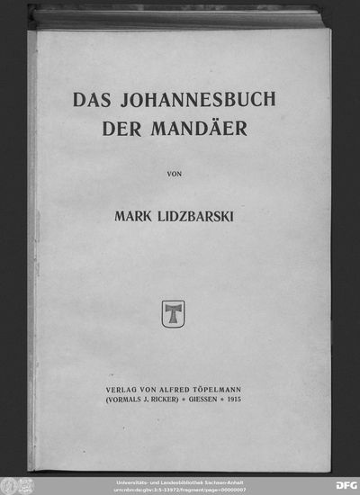 Cover of Das Johannesbuch der Mandäer