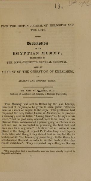 Cover of Description of an Egyptian Mummy, Presented to the Massachusetts General Hospital