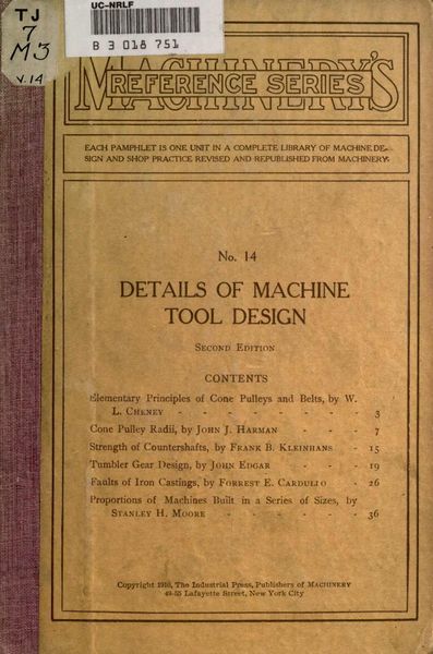 Cover of Details of Machine Tool Design (Machinery's Reference Series)