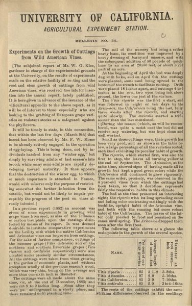 Cover of Experiments on the Growth of Cuttings from Wild American Vines