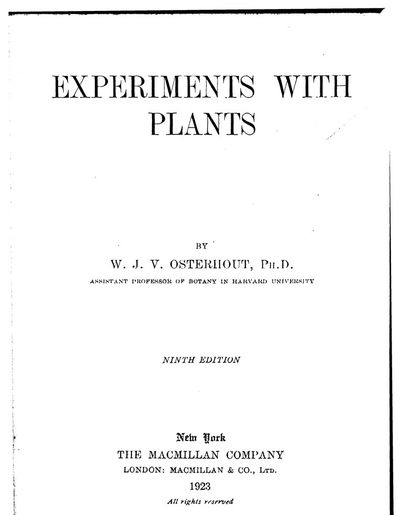 Cover of Experiments with Plants (Osterhout)
