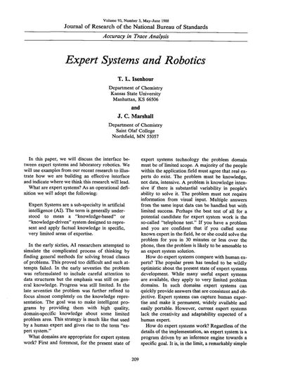 Cover of Expert Systems and Robotics