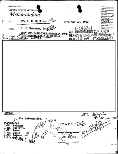 Cover of FBI Documents on the Initiation of COINTELPRO Against White Hate Groups