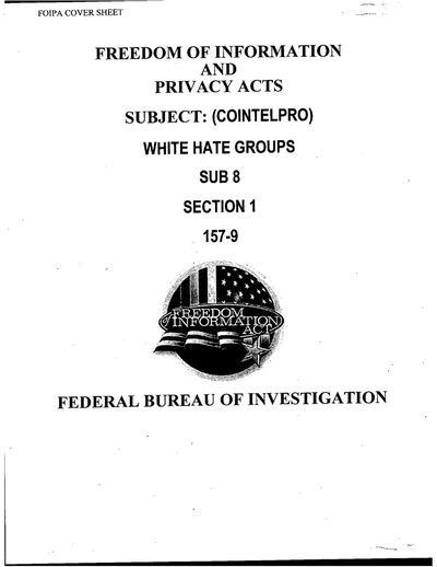 Cover of FOIA: COINTELPRO - White Hate Groups (HQ File, Sub 8)