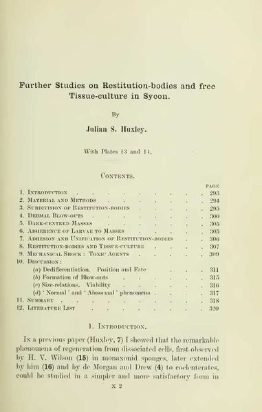 Cover of Further Studies on Restitution-Bodies and Free Tissue-Culture in Sycon