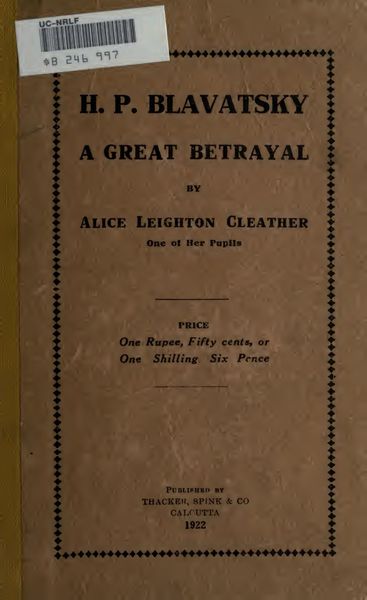 Cover of H. P. Blavatsky: A Great Betrayal