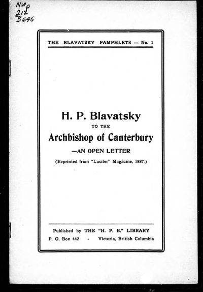 Cover of H. P. Blavatsky to the Archbishop of Canterbury: An Open Letter