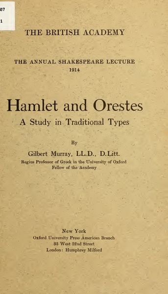 Cover of Hamlet and Orestes: A Study in Traditional Types