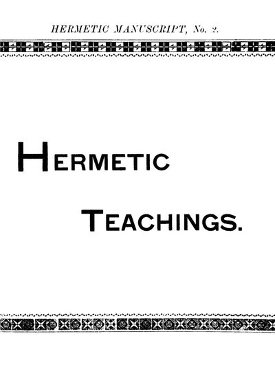 Cover of Hermetic Manuscript No. 2: Hermetic Teachings