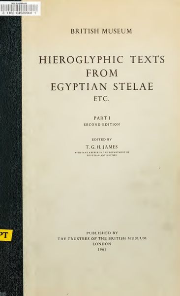 Cover of Hieroglyphic Texts from Egyptian Stelae, etc., in the British Museum
