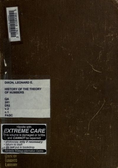 Cover of History of the Theory of Numbers, Vol. II: Diophantine Analysis (Dickson)