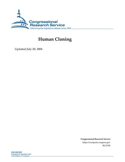 Cover of Human Cloning: CRS Report for Congress (Updated July 20, 2006)