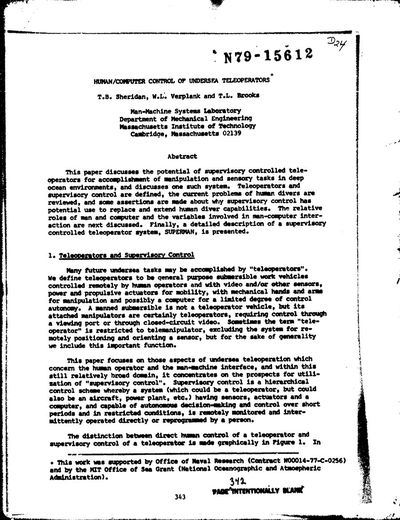 Cover of Human/Computer Control of Undersea Teleoperators