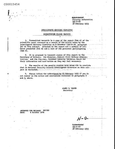 Cover of Intelligence Advisory Committee: Unidentified Flying Objects