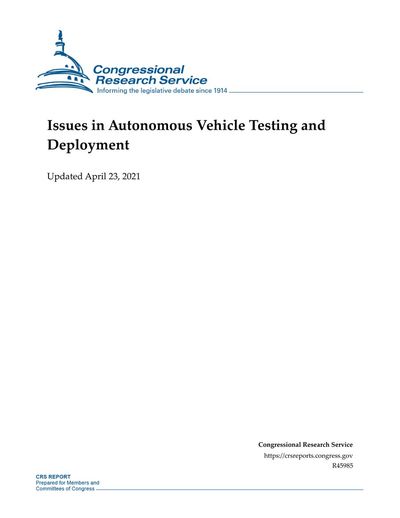 Cover of Issues in Autonomous Vehicle Testing and Deployment