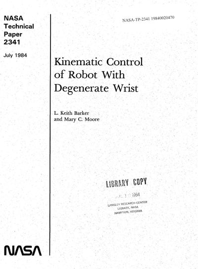 Cover of Kinematic Control of Robot with Degenerate Wrist