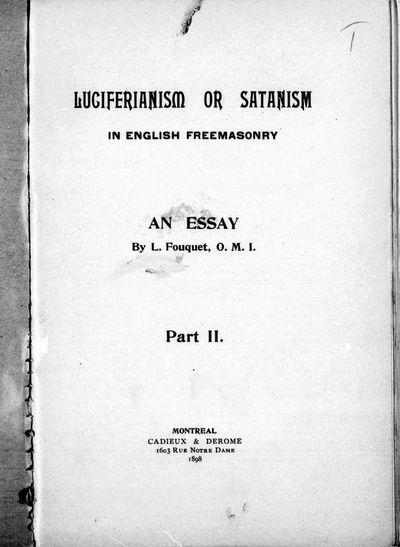 Cover of Luciferianism or Satanism in English Freemasonry: An Essay, Part II