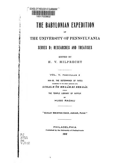 Cover of Nin-Ib, the Determiner of Fates, According to the Great Sumerian Epic Lugal-e