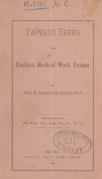 Cover of Papyrus Ebers: The Earliest Medical Work Extant