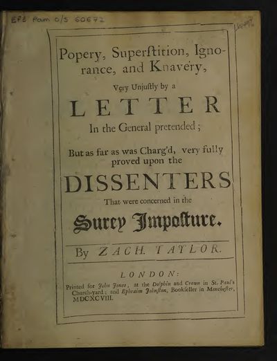 Cover of Popery, Superstition, Ignorance, and Knavery Proved upon the Dissenters Concerned in the Surey Imposture