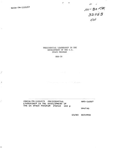 Cover of Presidential Leadership in the Development of the U.S. Space Program