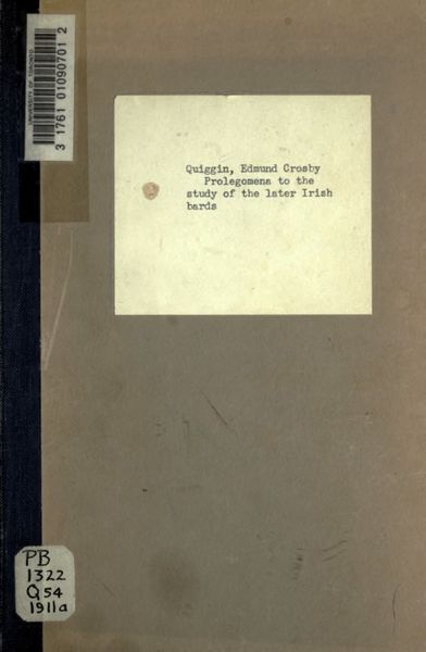 Cover of Prolegomena to the Study of the Later Irish Bards, 1200-1500
