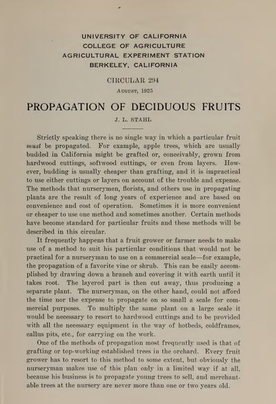 Cover of Propagation of Deciduous Fruits
