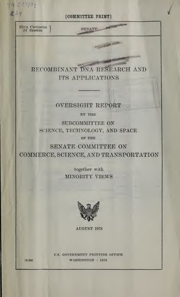 Cover of Recombinant DNA Research and Its Applications: Oversight Report