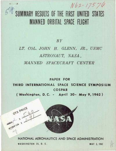 Cover of Results of the First United States Manned Orbital Space Flight, February 20, 1962