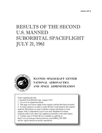 Cover of Results of the Second U.S. Manned Suborbital Space Flight (NASA SP-6)