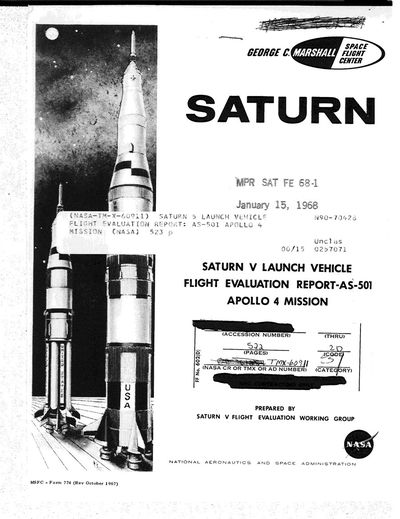 Cover of Saturn V Launch Vehicle Flight Evaluation Report: AS-501, Apollo 4 Mission