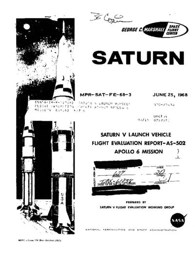 Cover of Saturn V Launch Vehicle Flight Evaluation Report: AS-502, Apollo 6 Mission