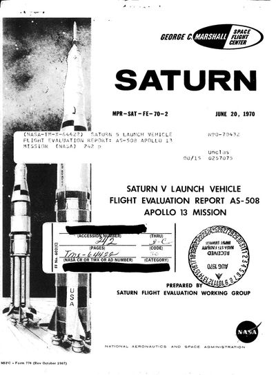 Cover of Saturn V Launch Vehicle Flight Evaluation Report: AS-508, Apollo 13 Mission