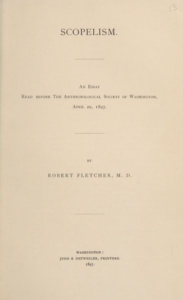 Cover of Scopelism: An Essay Read Before the Anthropological Society of Washington, April 20, 1897