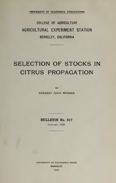 Cover of Selection of Stocks in Citrus Propagation