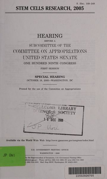 Cover of Stem Cells Research, 2005: Hearing