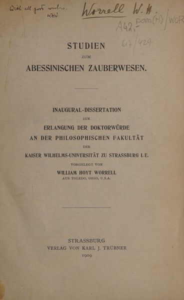 Cover of Studien zum abessinischen Zauberwesen