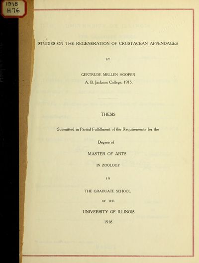 Cover of Studies on the Regeneration of Crustacean Appendages
